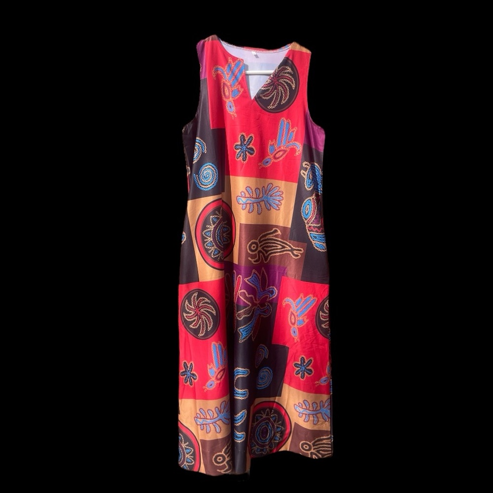 Artistic Red and Orange Midi Dress